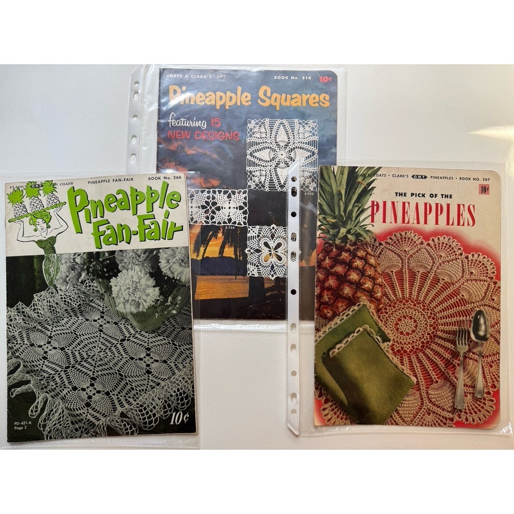 Vintage 50s Crochet Books‎ Lot of 3 Pineapple Theme Doily, Bedspread, Tablecloth